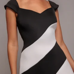 striped contrast asymmetrical midi dress