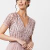 Blush pink sequin maxi bridesmaid dress maya deluxe