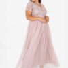 Blush pink sequin maxi bridesmaid dress