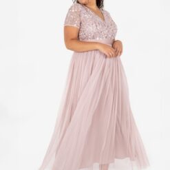 Blush pink sequin maxi bridesmaid dress