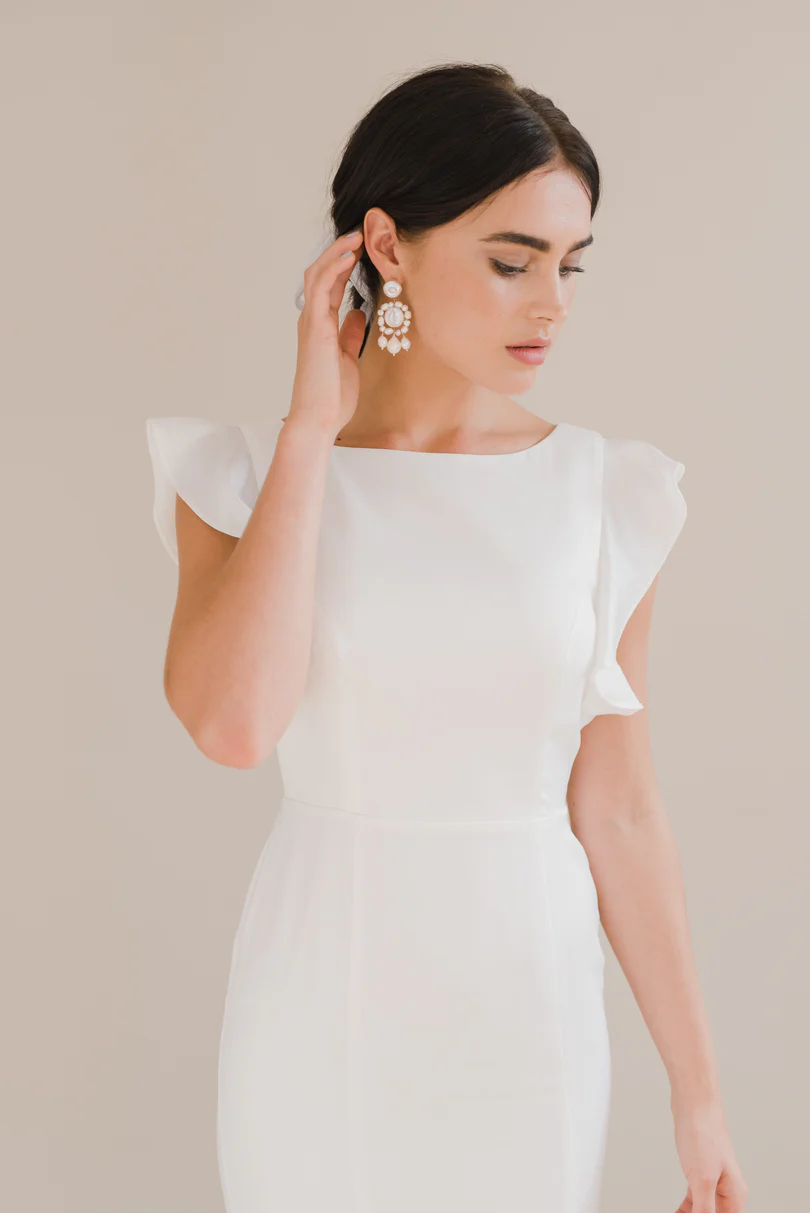 TH_THCeceliaIvoryBridalandbridesmaiddressinmosscrepe6 Pre order please allow 8 weeks for dress to arrive