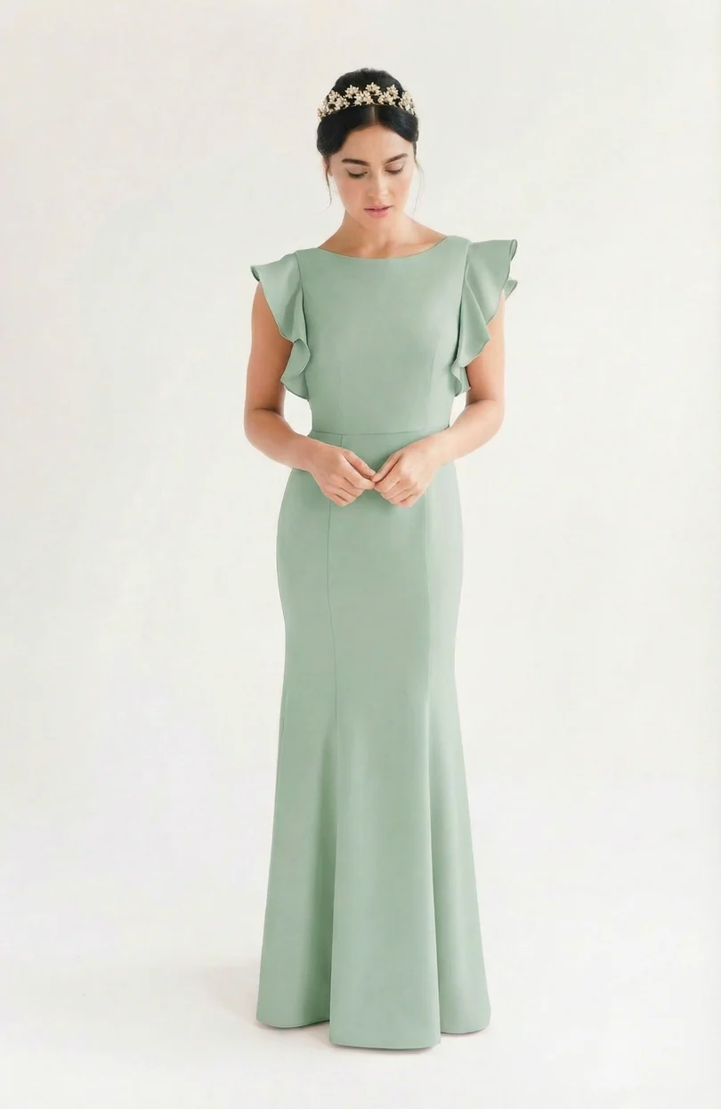 sage green sage green crepe th and th bridesmaid dress