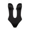 black deep plunge backless bodysuit with underwire support