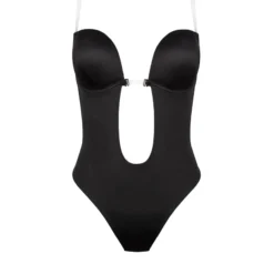 black deep plunge backless bodysuit with underwire support