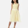 Mini Maya Pale Yellow Delicate Sequin Midi Dress With Bow