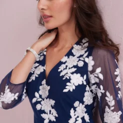 AMELIA navy chiffon Mother of the Bride and Mother of the Groom dress with ivory applique by Samantha Jane