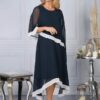 Navy chiffon gown with ivory trim by Richard Design