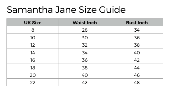 Samantha_Jane_size_guide AMELIA navy chiffon Mother of the Bride and Mother of the Groom dress with ivory applique by Samantha Jane